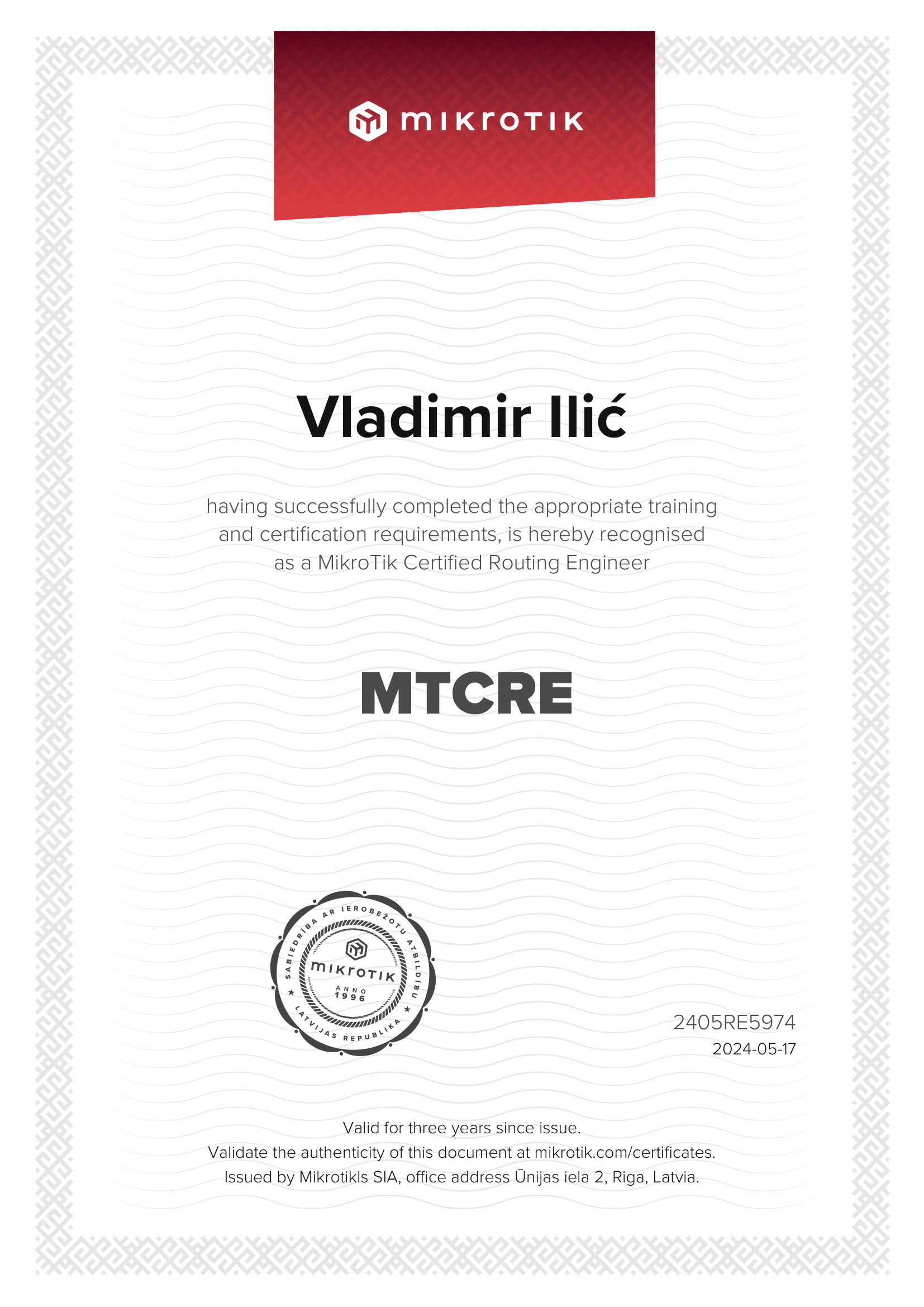 MikroTik Certified Routing Engineer